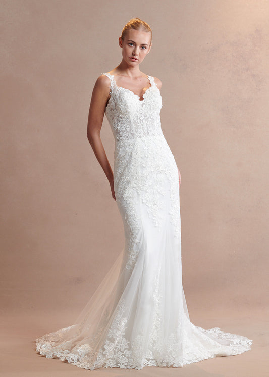 Vestido de Novia Corte Sirena de Encaje Bordado Color Off White