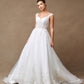 Vestido de Novia en Línea A  con Tirantes  de Encaje Color Off White.