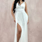 Vestido de Novia en Corte A, Escote en V, Falda Fluida y Abertura en la Pierna, Color White