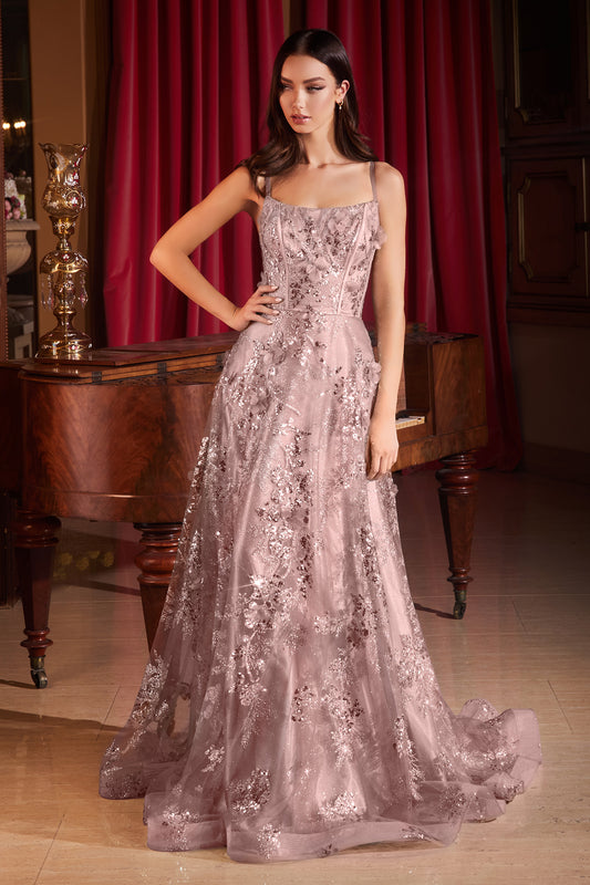 Vestido de Lentejuelas  con Estampado Floral. Color Mauve