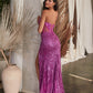 Vestido Sin Tirantes Decorado Color Amethyst.