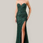 Vestido Con Cuentas sin tirantes Color Emerald