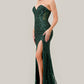 Vestido Con Cuentas sin tirantes Color Emerald