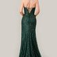 Vestido Con Cuentas sin tirantes Color Emerald