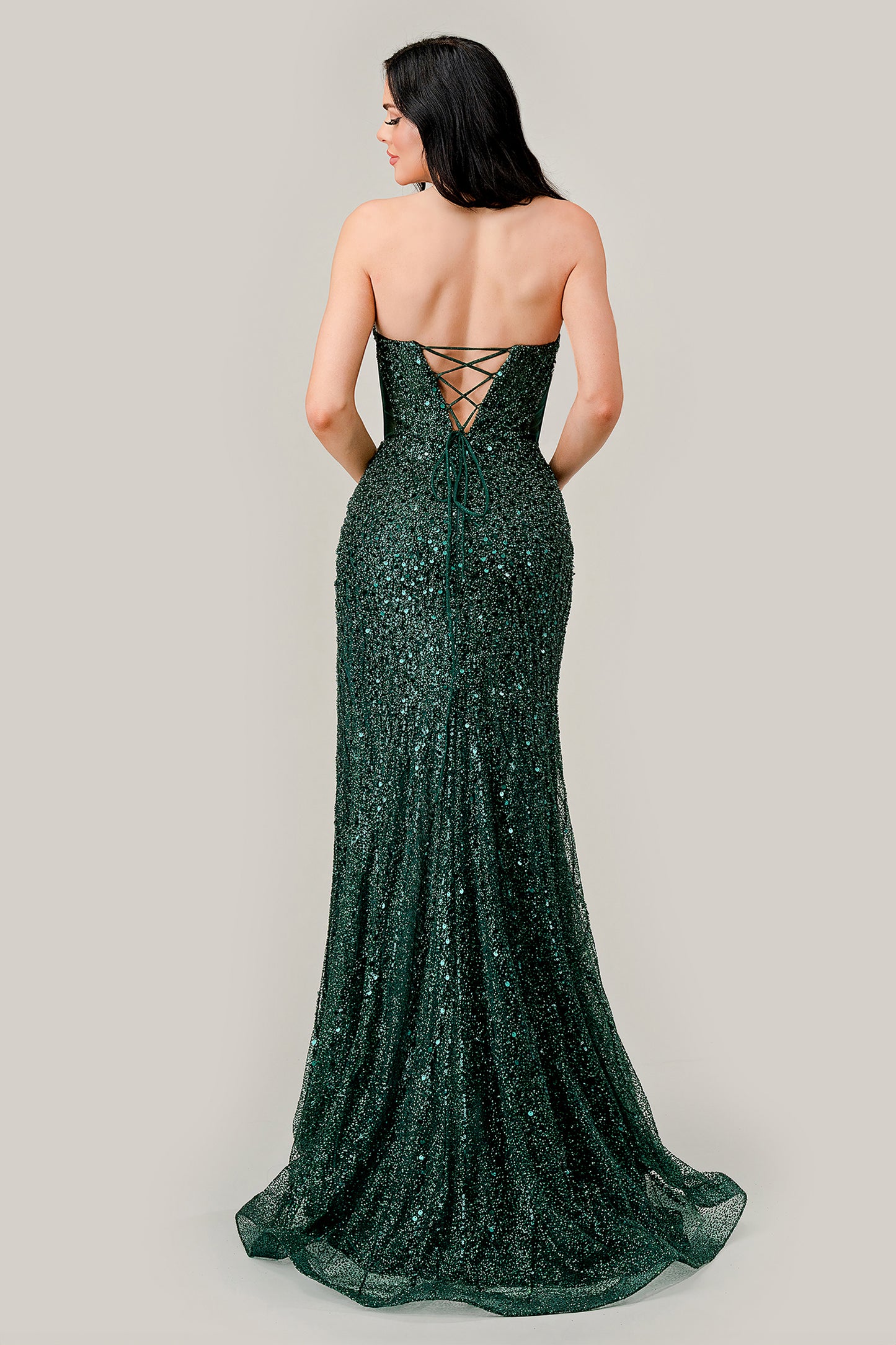 Vestido Con Cuentas sin tirantes Color Emerald