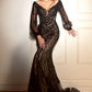 Vestido corte Sirena de Tul Brillante con Manga Larga Ttransparente y Escote en V (Varios Colores)
