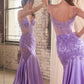 Vestido corte Sirena Con Brillo y Encaje Lavender.