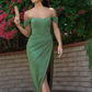 Vestido de Dama de Honor con corset ajustable y tela satinada color Olive.