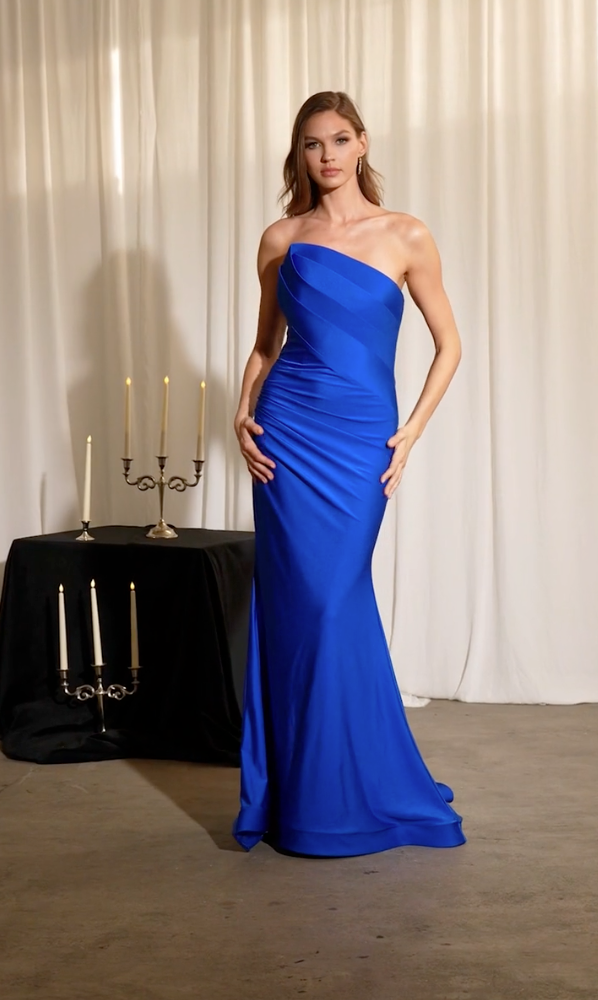 Vestido Corte Sirena Escote plisado asimétrico (Varios Colores)