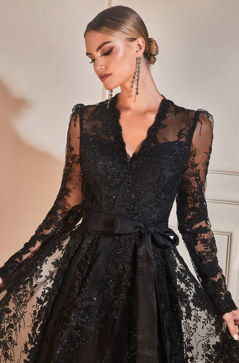 Vestido Manga Larga con decoraciones estampado floral. 8 Azul Ahumado