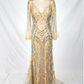 Vestido Corte Sirena con Escote en V y Mangas Largas,Tejido de Malla con Pedreria (Varios Colores)