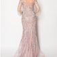 Vestido Corte Sirena con Escote en V y Mangas Largas,Tejido de Malla con Pedreria (Varios Colores)