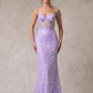 Vestido Ajustado, Con Tirantes, Escote Corazón, Corsé Transparente, Color Lilac