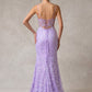 Vestido Ajustado, Con Tirantes, Escote Corazón, Corsé Transparente, Color Lilac