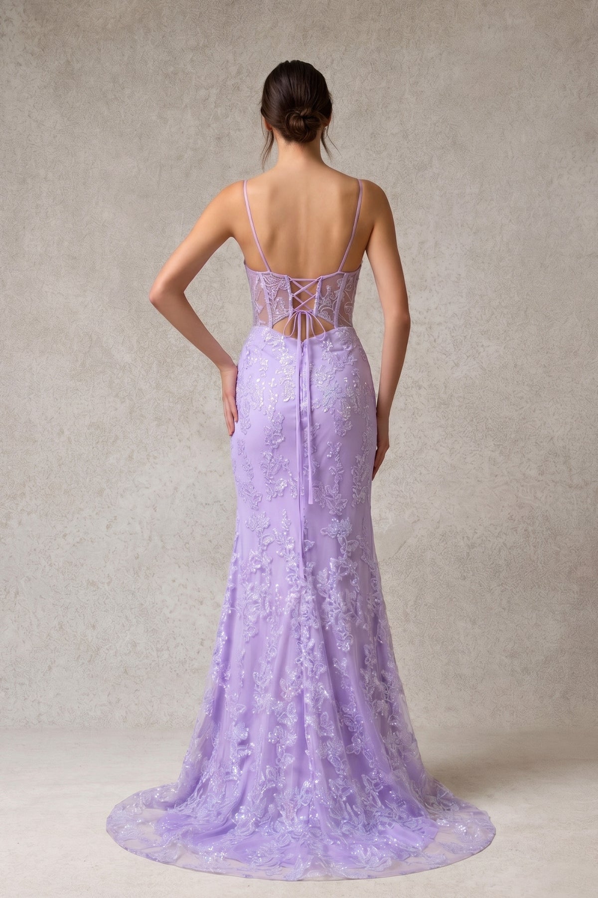 Vestido Ajustado, Con Tirantes, Escote Corazón, Corsé Transparente, Color Lilac