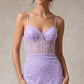 Vestido Ajustado, Con Tirantes, Escote Corazón, Corsé Transparente, Color Lilac