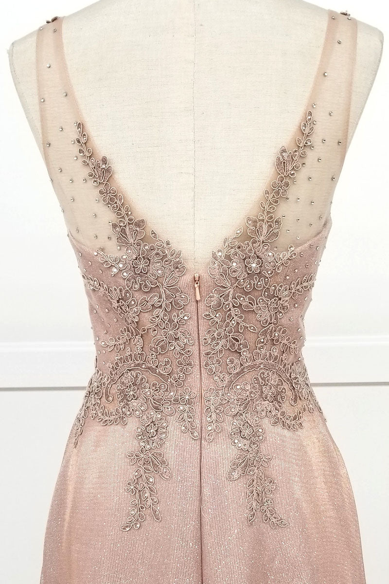 Vestido largo con escote en V y bolsillos, apropiado para diferentes ocasiones, incluida la madre de la novia, damas de honor y eventos formales.