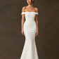 Vestido de Novia Corte Sirena Hombros Descubiertos y Escote Recto, Color Off White