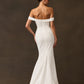 Vestido de Novia Corte Sirena Hombros Descubiertos y Escote Recto, Color Off White