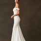Vestido de Novia Corte Sirena Hombros Descubiertos y Escote Recto, Color Off White