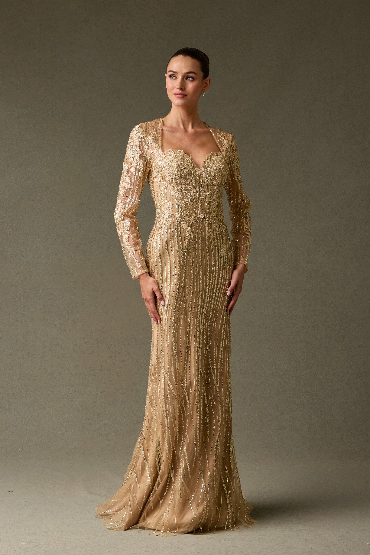 Vestido en Línea Recta Con Lentejuelas Y Manga larga (DOS COLORES)