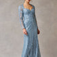 Vestido en Línea Recta Con Lentejuelas Y Manga larga Color Ice Blue.