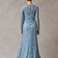 Vestido en Línea Recta Con Lentejuelas Y Manga larga Color Ice Blue.
