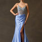Vestido Con Corpiño Bordado, con Tirantes Escote Corazón, Cauda Corta y Abertura en la Pierna