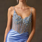 Vestido Con Corpiño Bordado, con Tirantes Escote Corazón, Cauda Corta y Abertura en la Pierna