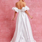 Vestido de Novia Línea en A con Mangas Abullonadas Desmontables y Abertura enla Pierna  Color Offe White.