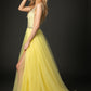 Vestido Línea A Con Sin Mangas Escote V Color Yellow Silver.