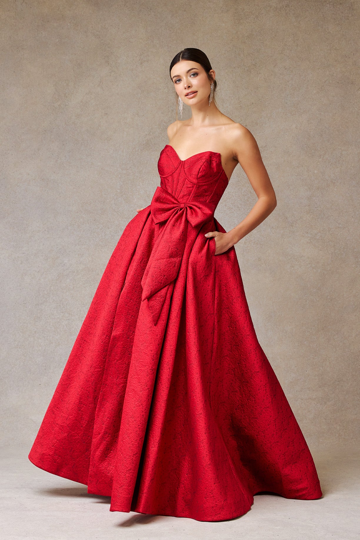 Vestido en línea A Con Estampado Jacquard en Color Red.