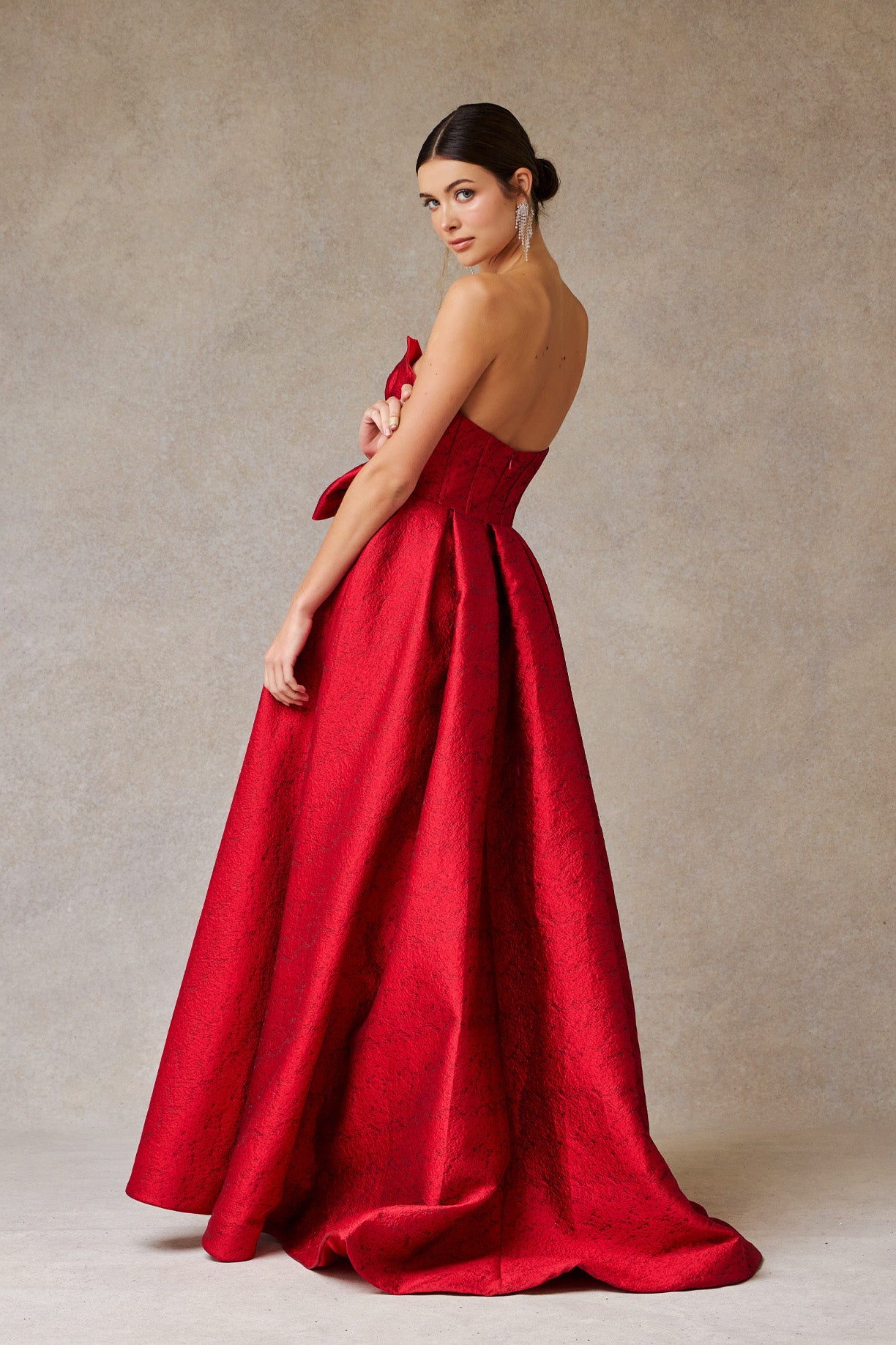Vestido en línea A Con Estampado Jacquard en Color Red.