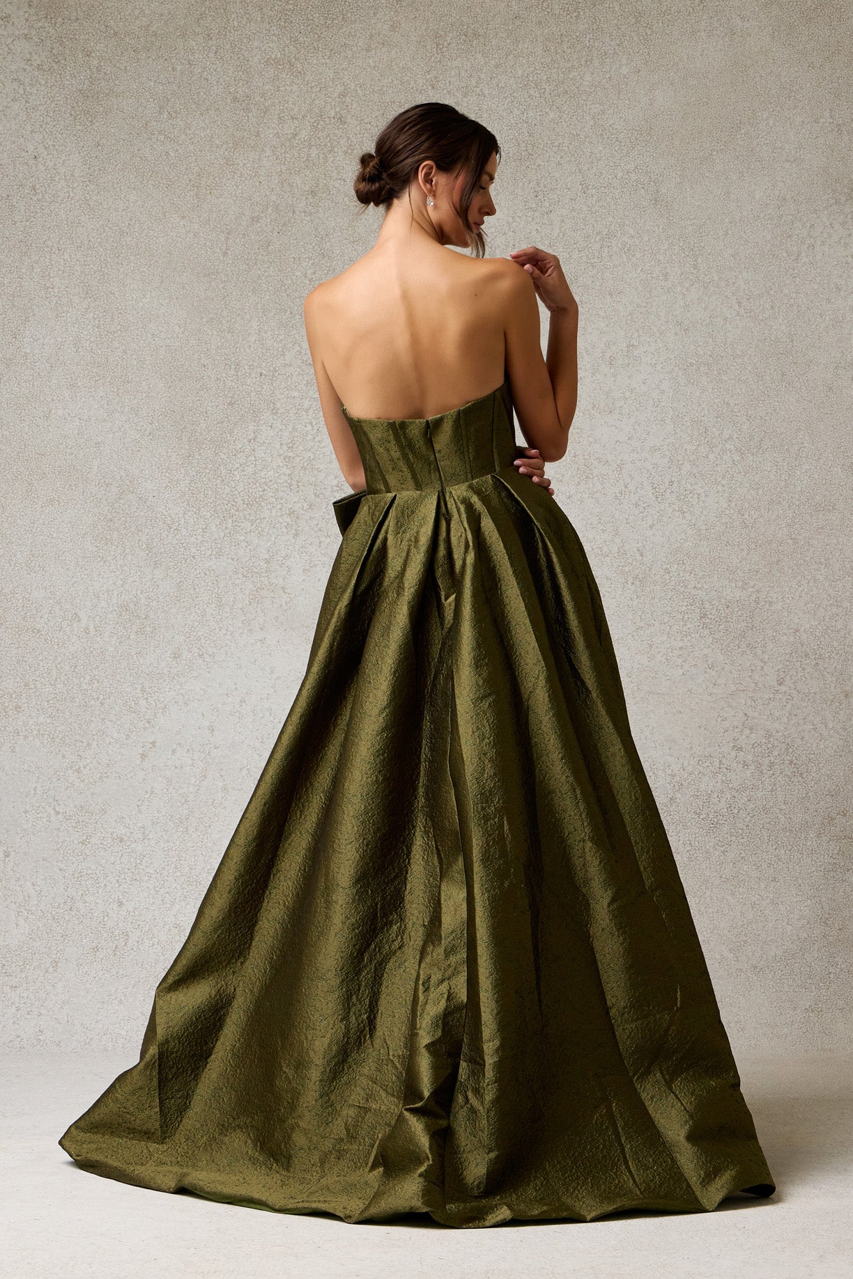 Vestido en línea A Con Estampado Jacquard, Colores Red y Olive