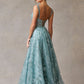Vestido en Corte A en Encaje con Tirantes y Escote de Corazón, Color Sage