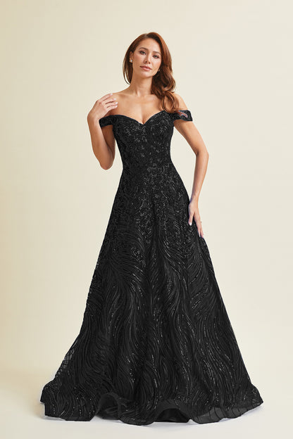 Vestido en línea A con Hombro Fuera, Escote de Corazón y Bolsillo Lateral (Varios Colores)