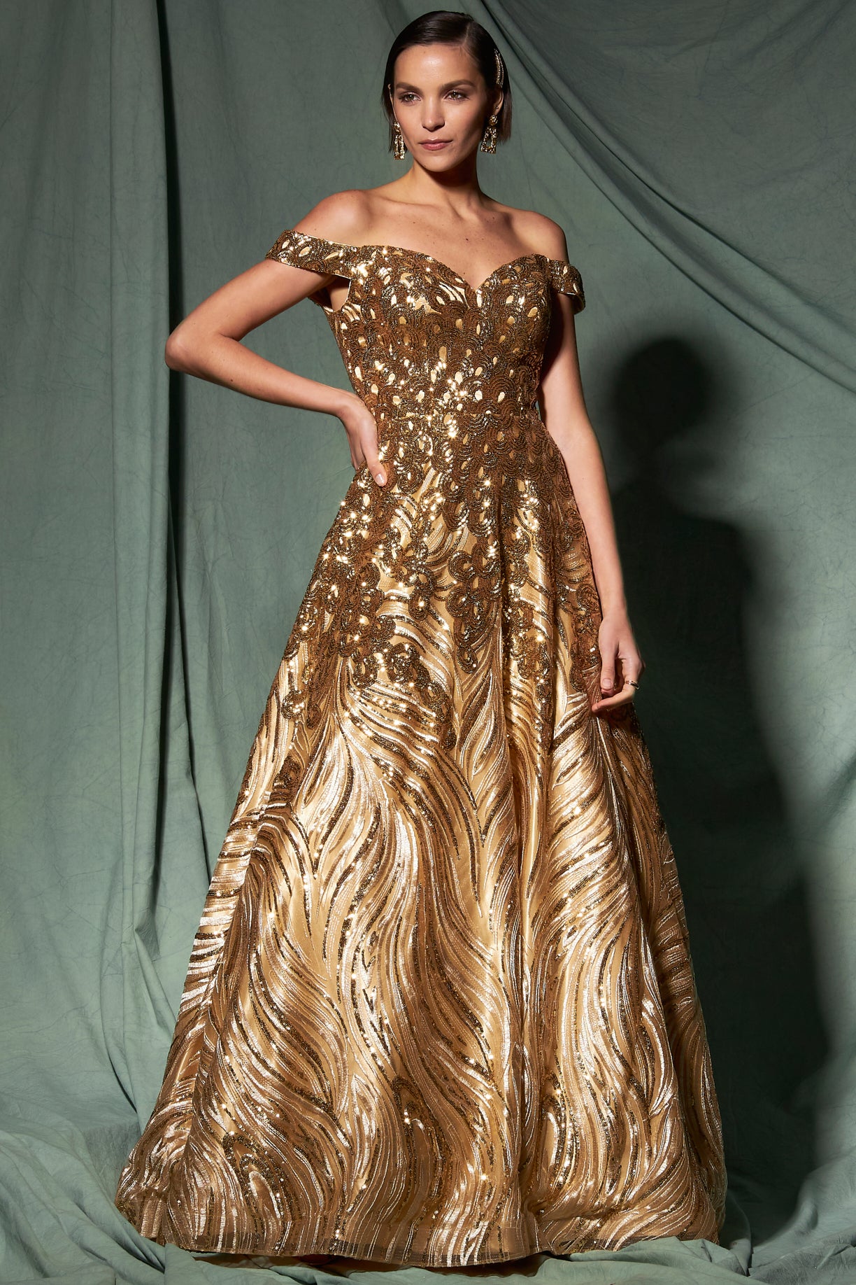 Vestido en línea A con Hombro Fuera, Escote de Corazón y Bolsillo Lateral (Varios Colores)