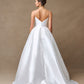 Vestido de Novia, Corte en A, Con Tirantes Cuello Redondo, Bolsillos Laterales y Moño Trasero Desmontable, Color Off White