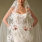 Velo de Novia Largo de Tul, Encaje y Lentejuelas, Color Off White
