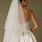 Velo Corto a Dos Capas, con Perlas y Cunetas, Color Off White