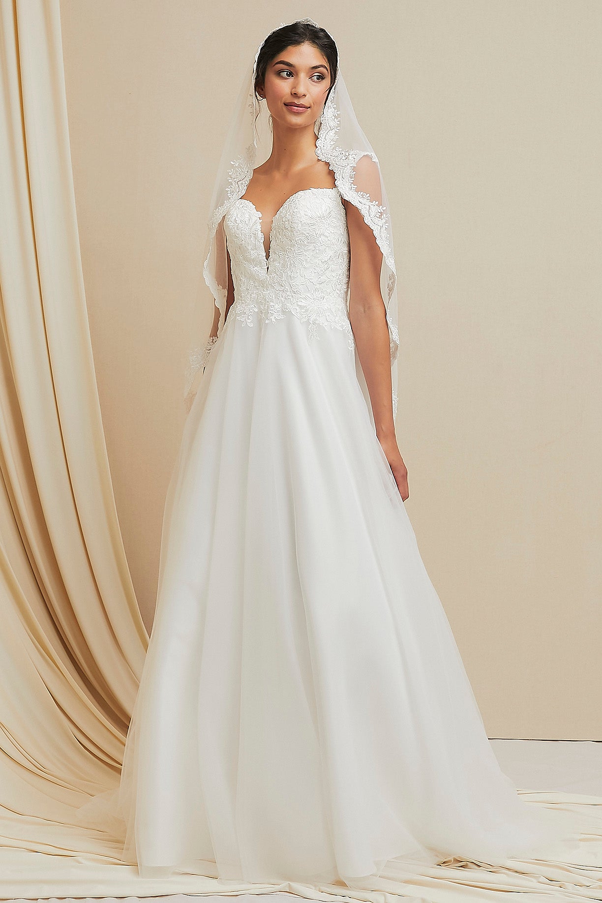 Velo de Novia Bordado con Cuentas, Color Off White