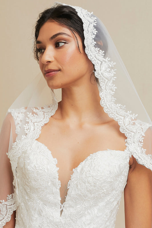 Velo de Novia Bordado con Cuentas, Color Off White