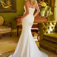 Vestido de Novia Ajustado con Drapeado en Escote y Cintura con Cauda Corta, Color Off White
