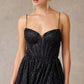 Vestido de Tul con Tirantes y Corsé Bordado con Brillos, Color Black
