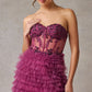 Vestido Straple en línea A con Abertura Color Plum.