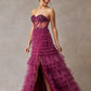 Vestido Straple en línea A con Abertura Color Plum.