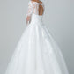 Vestido de Novia Corte en A Escote de Corazón con Encaje y Manga Larga Color Off White
