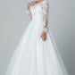 Vestido de Novia Corte en A Escote de Corazón con Encaje y Manga Larga Color Off White