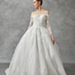 Vestido de Novia Bordado con Cuentas y Lentejuelas con Manga Larga al Hombro, Color Off White