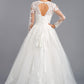 Vestido de Novia en Corte A, Con Manga Larga, Escote en V y Cintas en la Espalda, Color Off White